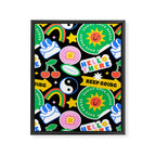 Retro cartoon sticker label pattern Framed Canvas Print Gallery Image 8