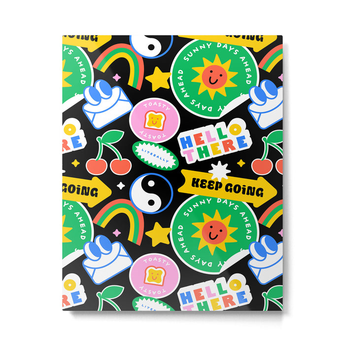 Retro cartoon sticker label pattern Metal Print Gallery Image 1