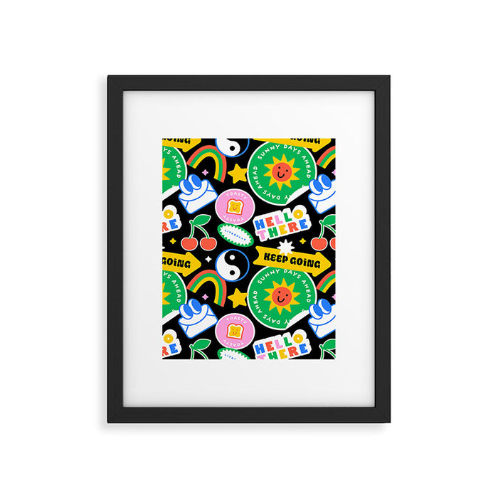 Retro cartoon sticker label pattern Framed Art Print Gallery Image 1