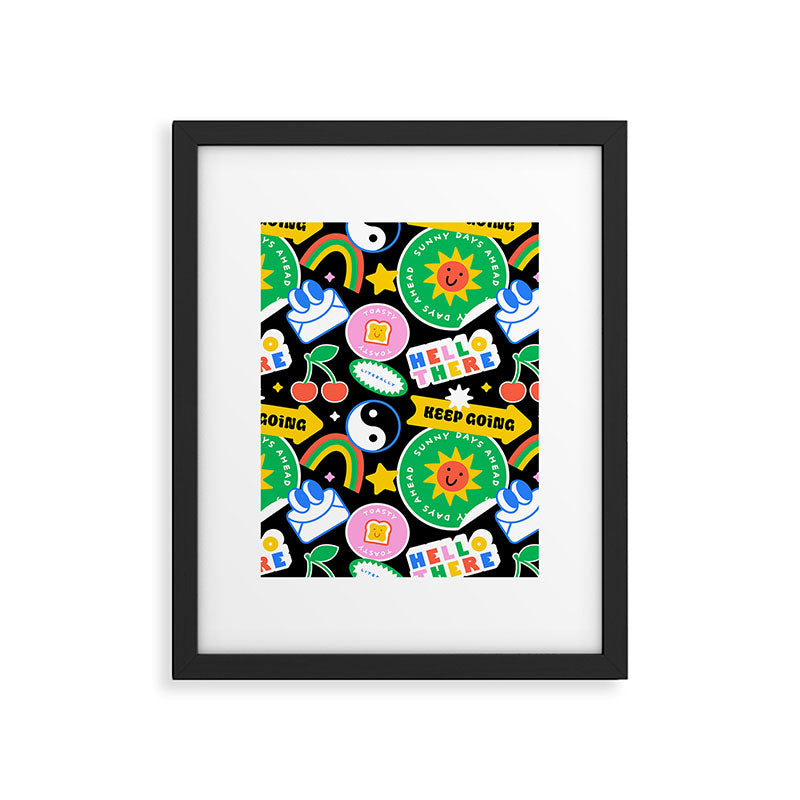 Retro cartoon sticker label pattern Framed Art Print Gallery Image 6