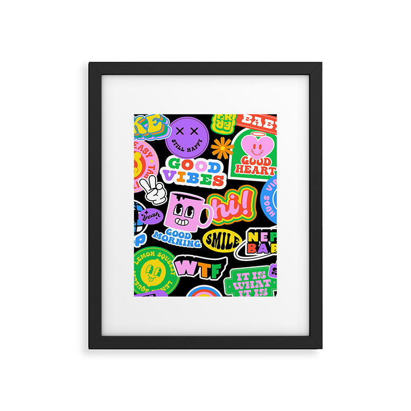 Retro cartoon sticker label pattern Framed Art Print Gallery Image 6