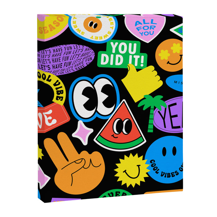Retro cartoon sticker pattern Canvas Print Gallery Image 1