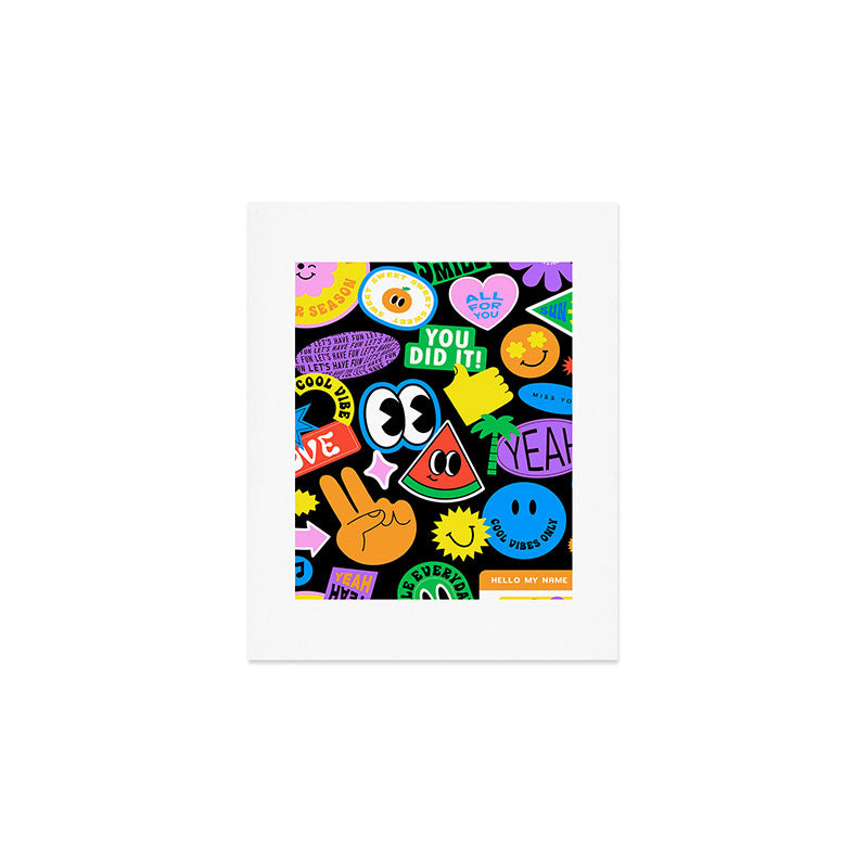 Retro cartoon sticker pattern Art Print Gallery Image 1