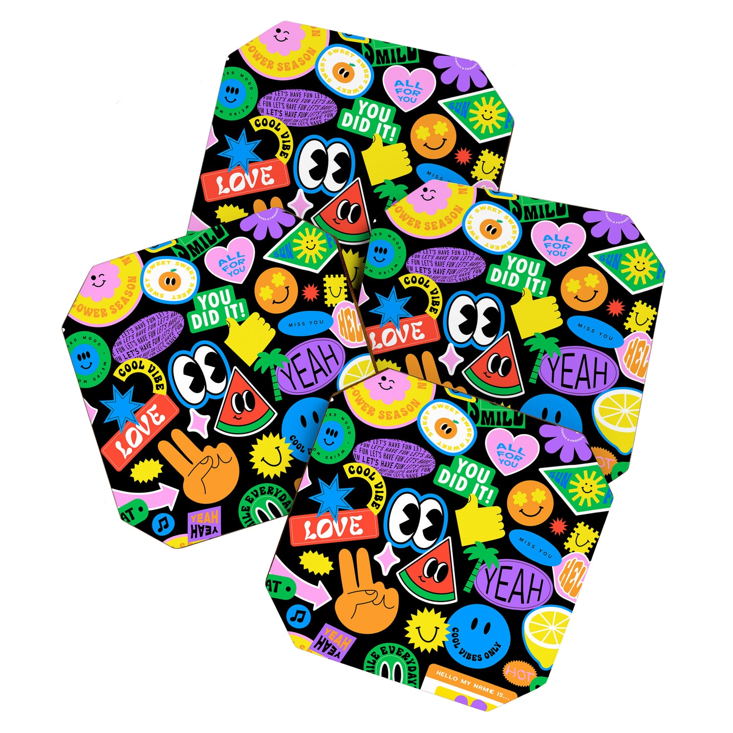 Retro cartoon sticker pattern Coaster Gallery Image 1