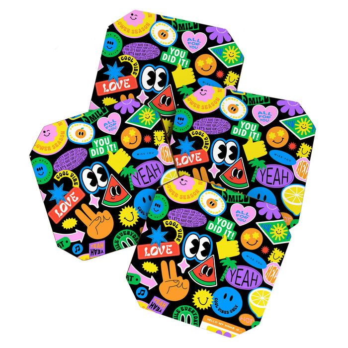 Retro cartoon sticker pattern Coaster Gallery Image 1