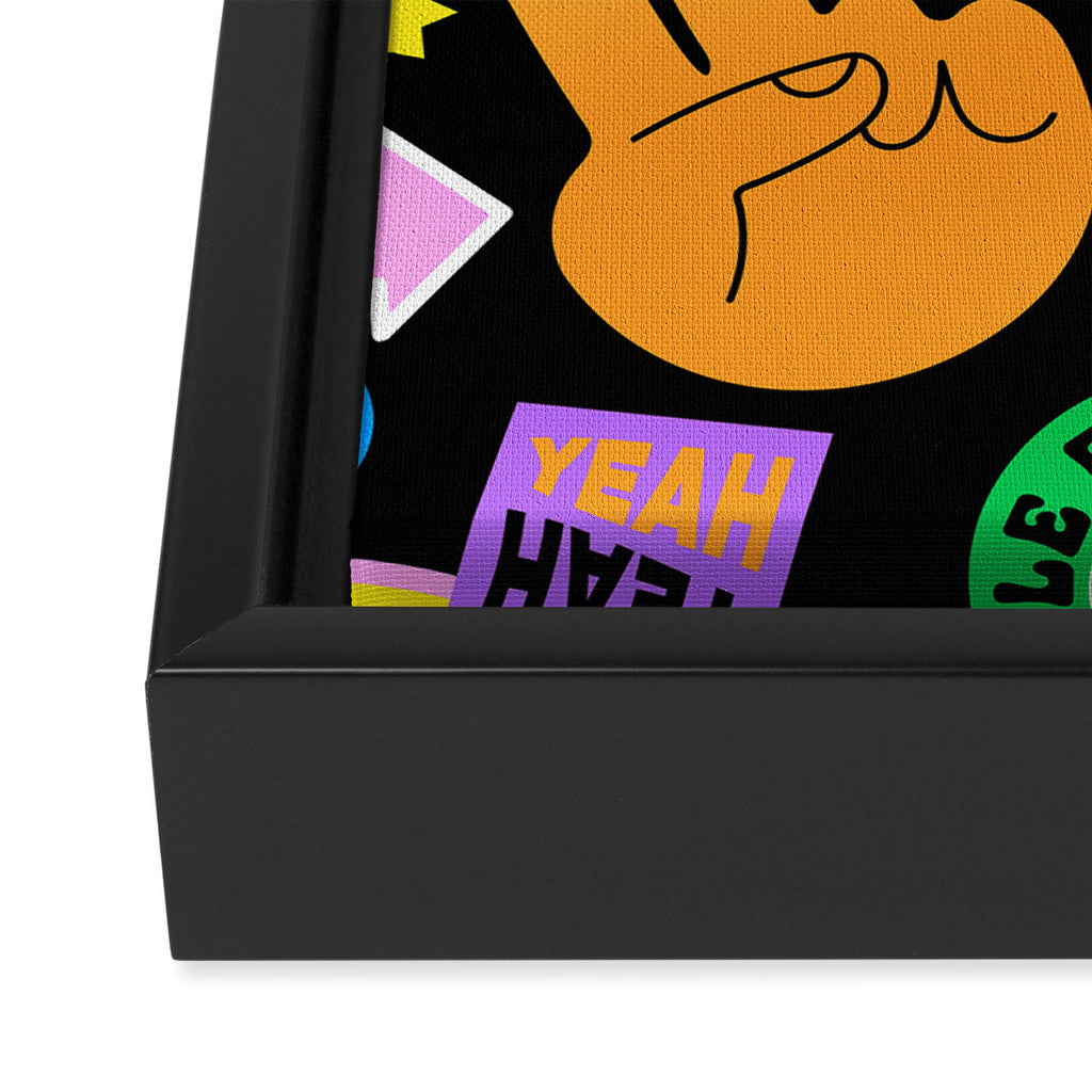 Retro cartoon sticker pattern Framed Canvas Print Gallery Image 3