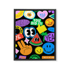 Retro cartoon sticker pattern Framed Canvas Print Gallery Image 8