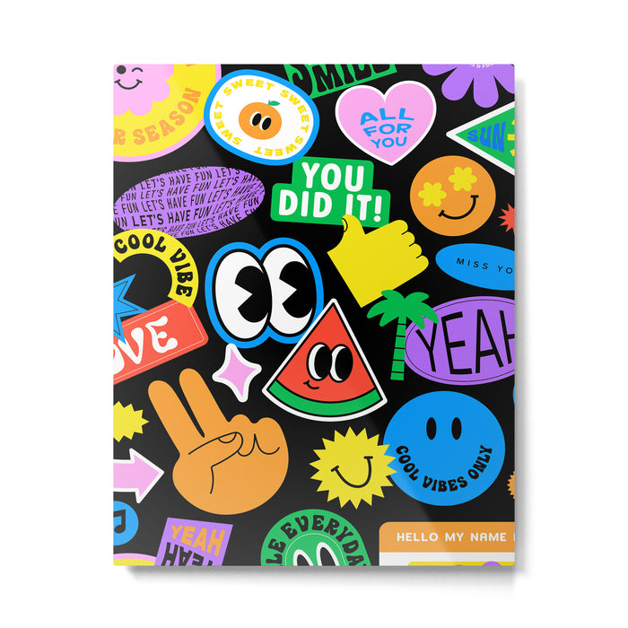 Retro cartoon sticker pattern Metal Print Gallery Image 1