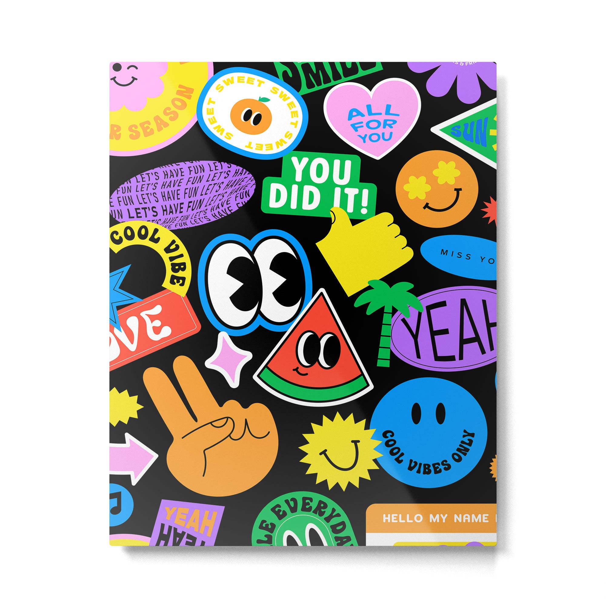 Retro cartoon sticker pattern Metal Print Gallery Image 6