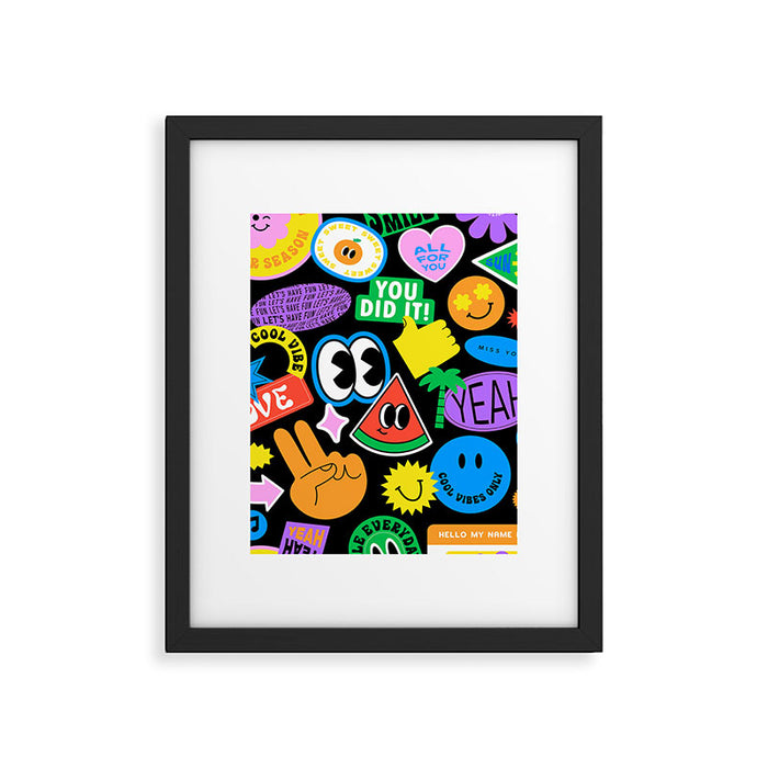 Retro cartoon sticker pattern Framed Art Print Gallery Image 1