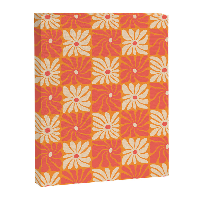 Retro checkered flower art pattern Canvas Print Gallery Image 1