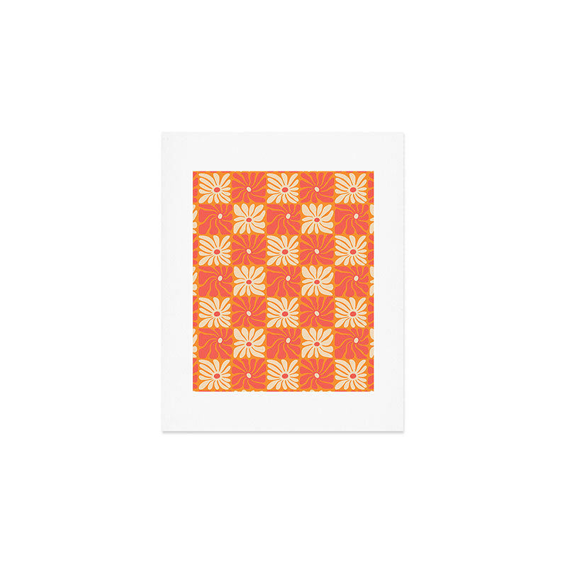 Retro checkered flower art pattern Art Print Gallery Image 1