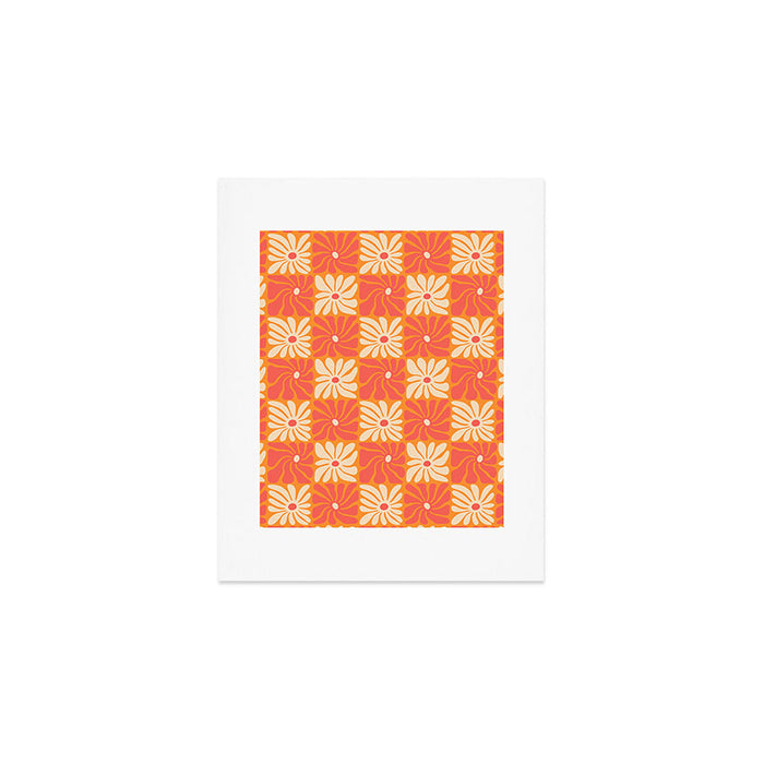 Retro checkered flower art pattern Art Print Gallery Image 1