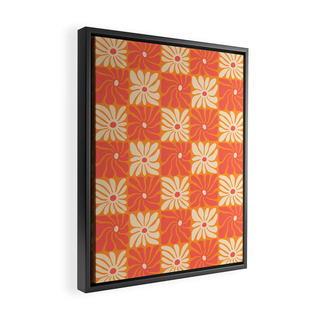 Retro checkered flower art pattern Framed Canvas Print Gallery Image 2