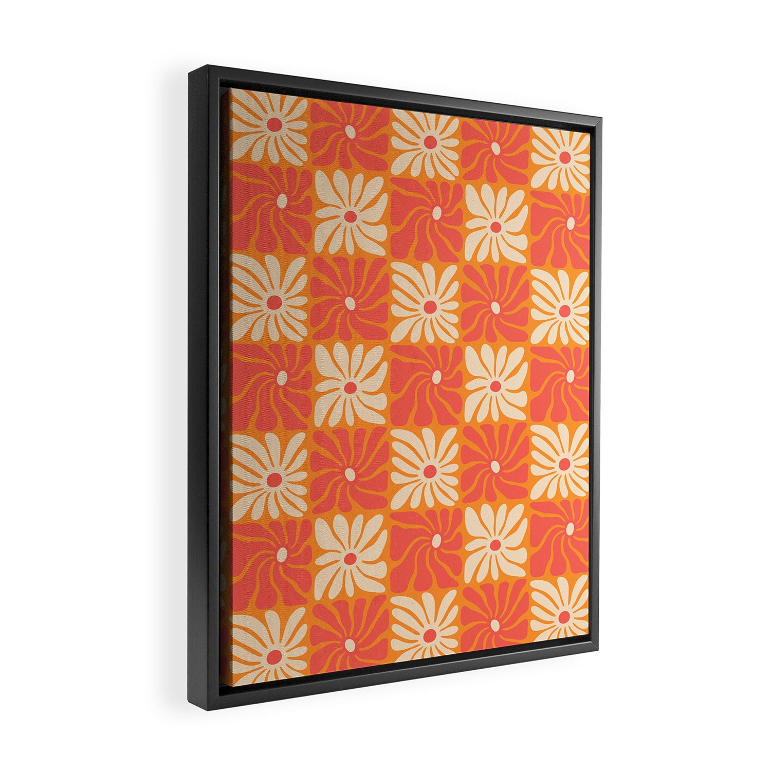 Retro checkered flower art pattern Framed Canvas Print Gallery Image 2