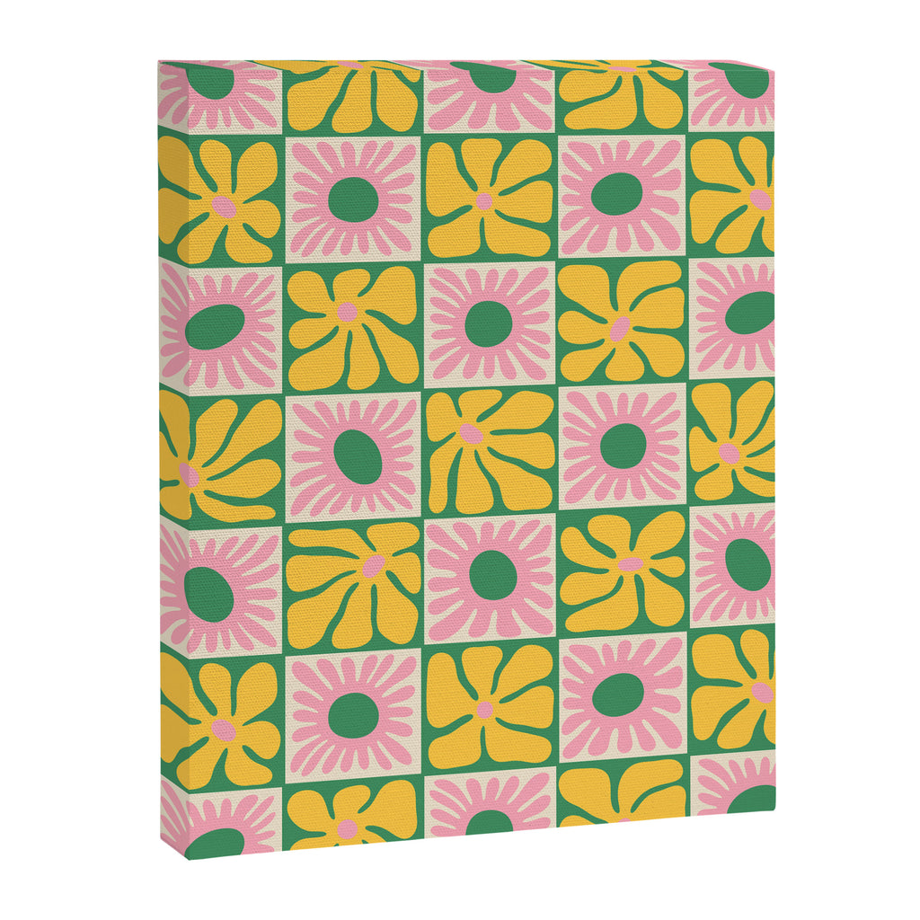 Retro checkered flower art pattern Canvas Print Gallery Image 8