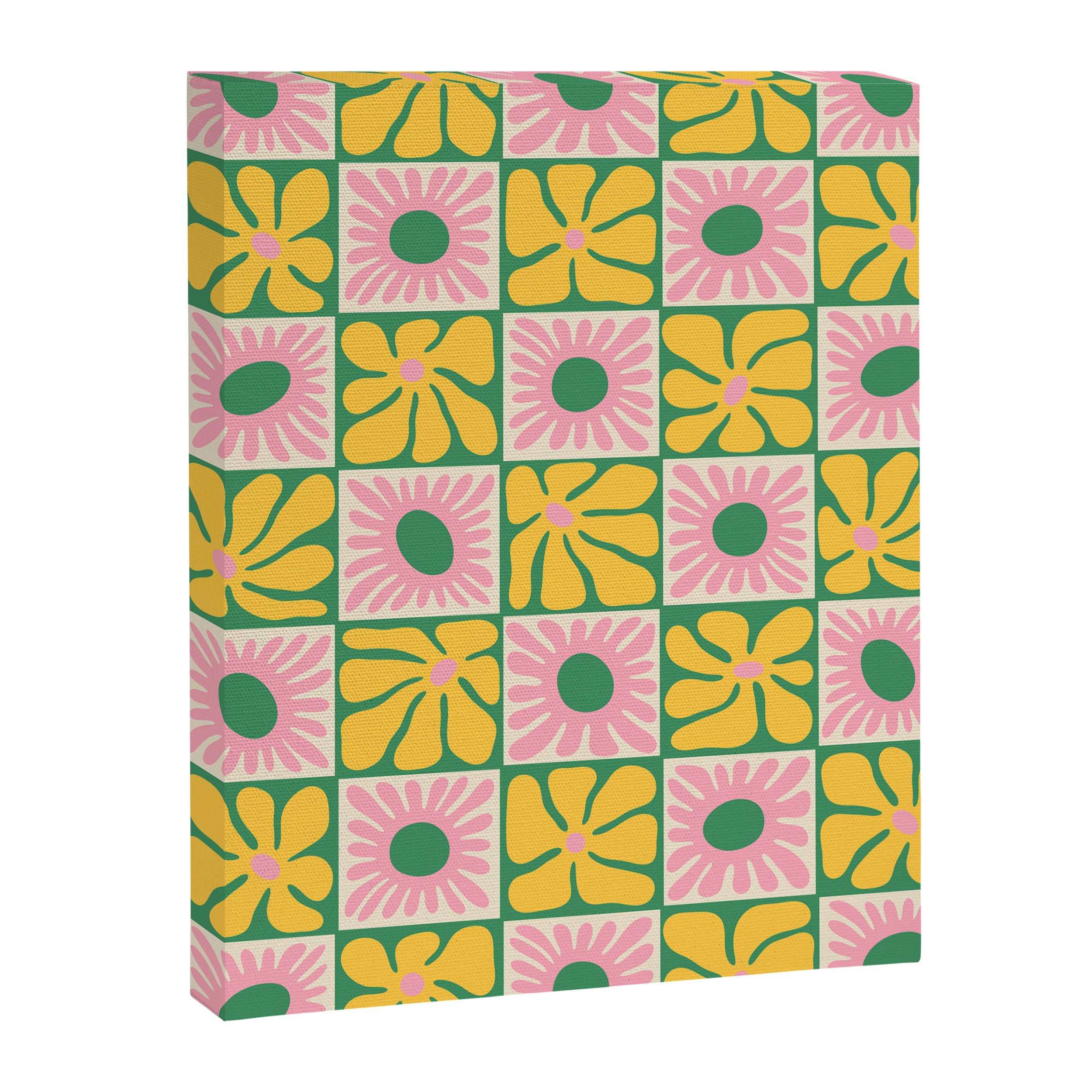 Retro checkered flower art pattern Canvas Print Gallery Image 8
