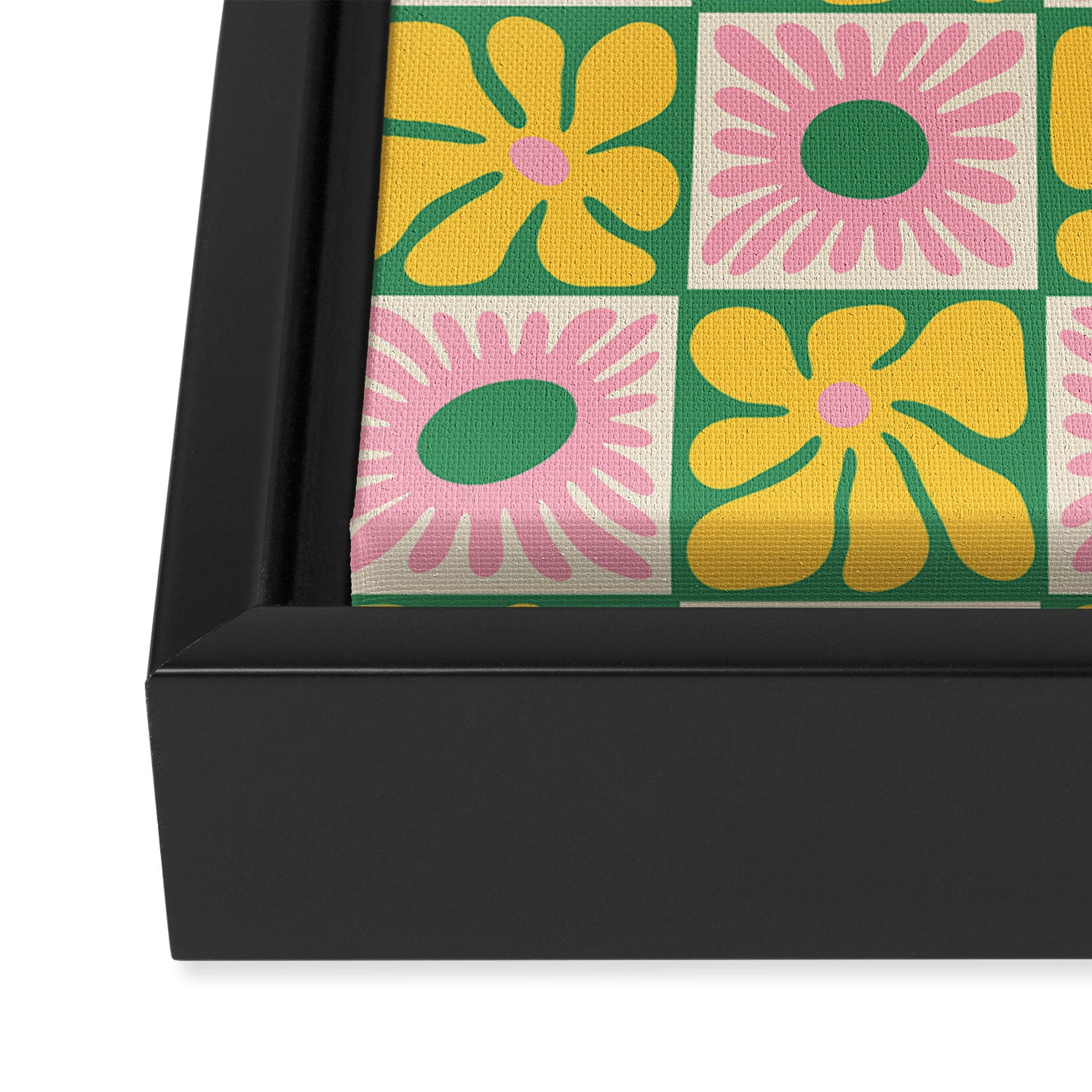 Retro checkered flower art pattern Framed Canvas Print Gallery Image 3