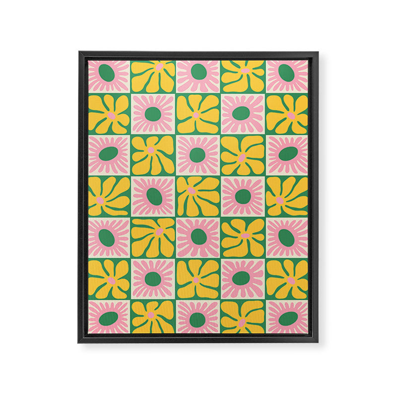Retro checkered flower art pattern Framed Canvas Print Gallery Image 8