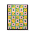Retro checkered flower art pattern Framed Canvas Print Gallery Image 8