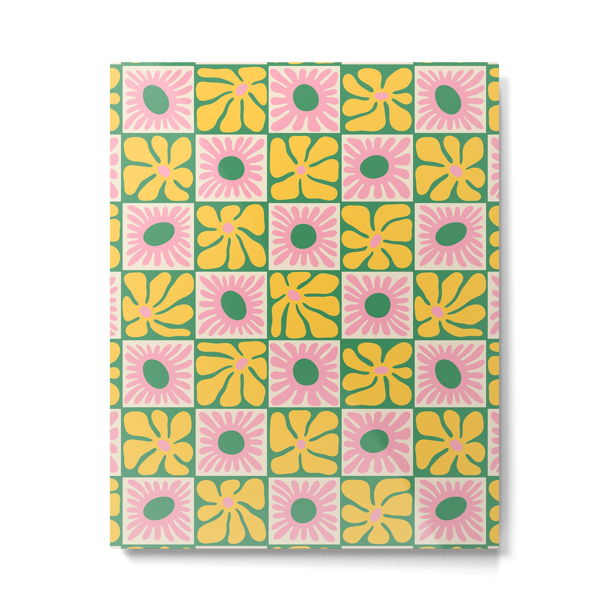 Retro checkered flower art pattern Metal Print Gallery Image 6