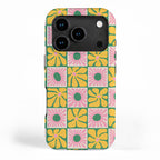 Retro checkered flower art pattern iPhone Case Gallery Image 1