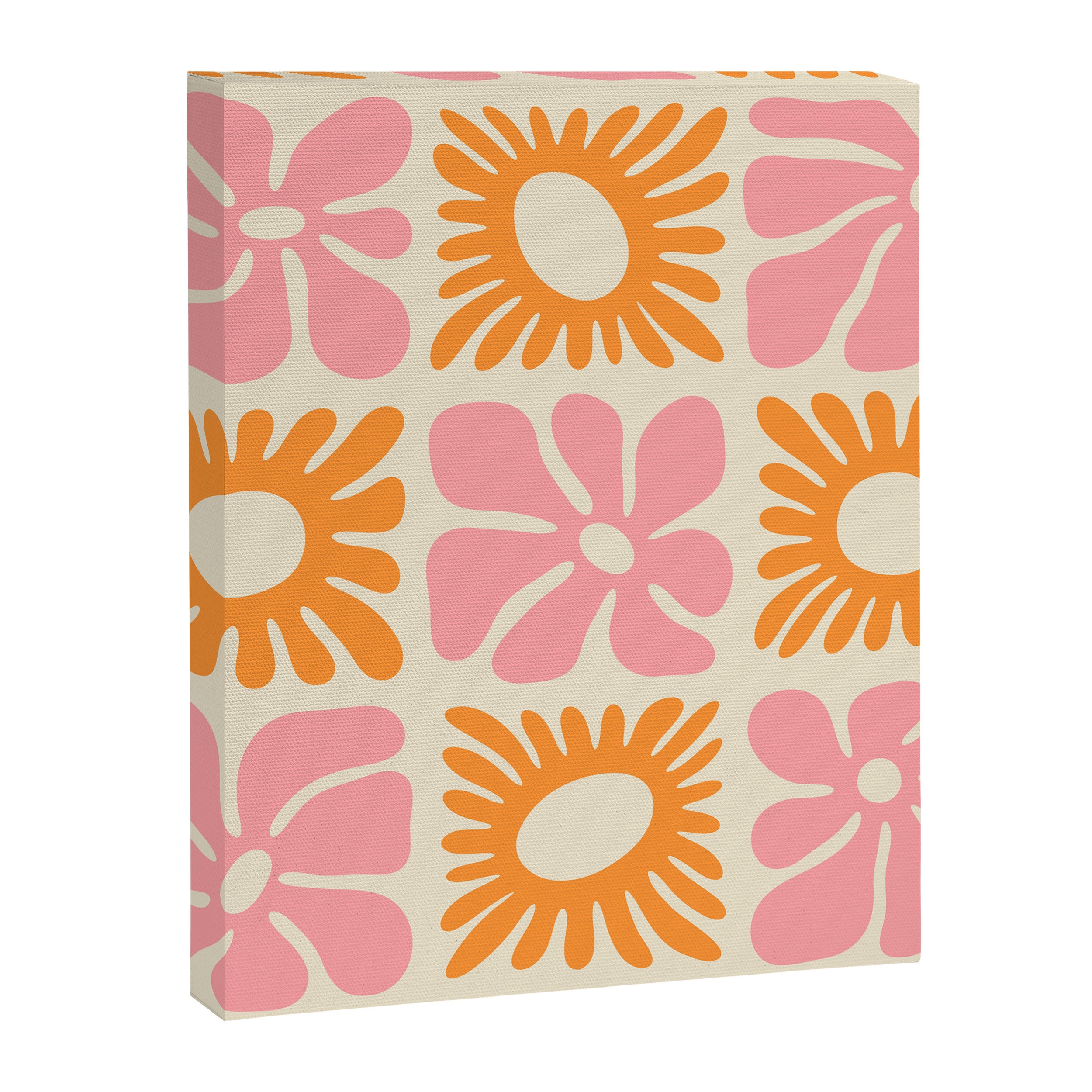 Retro checkered flower mosaic art pattern Canvas Print Gallery Image 8