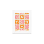 Retro checkered flower mosaic art pattern Art Print Gallery Image 1