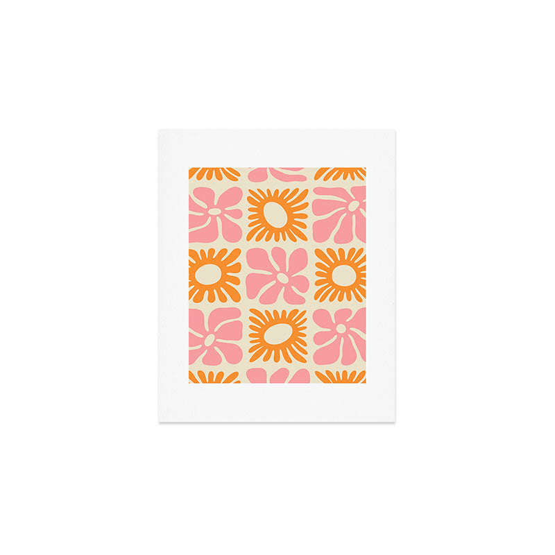 Retro checkered flower mosaic art pattern Art Print Gallery Image 1
