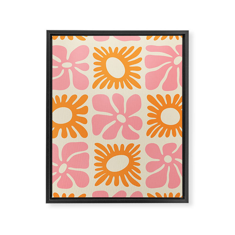 Retro checkered flower mosaic art pattern Framed Canvas Print Gallery Image 8