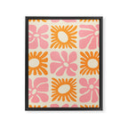 Retro checkered flower mosaic art pattern Framed Canvas Print Gallery Image 8