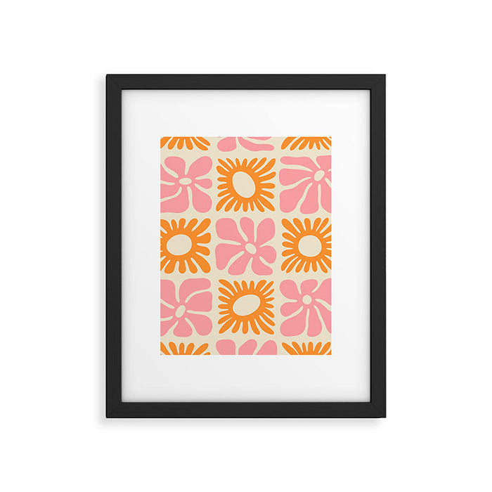 Retro checkered flower mosaic art pattern Framed Art Print Gallery Image 1