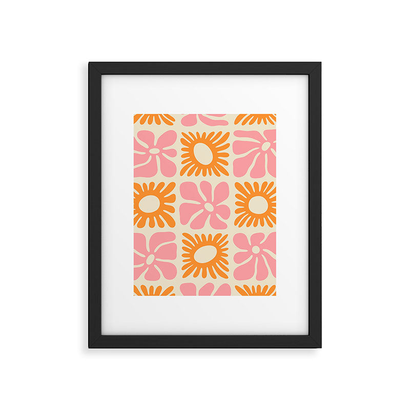 Retro checkered flower mosaic art pattern Framed Art Print Gallery Image 6