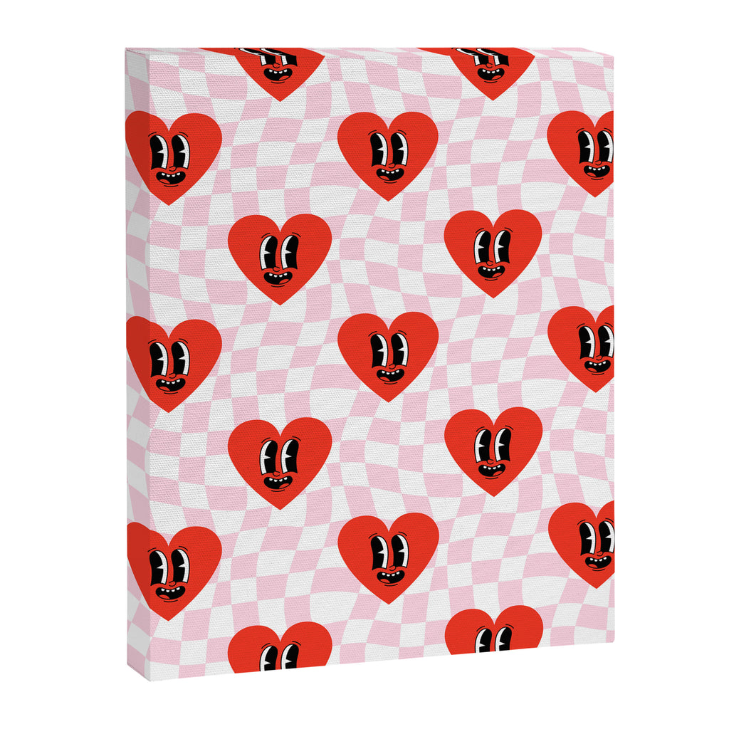 Retro checkered love heart cartoon pattern Canvas Print Gallery Image 8
