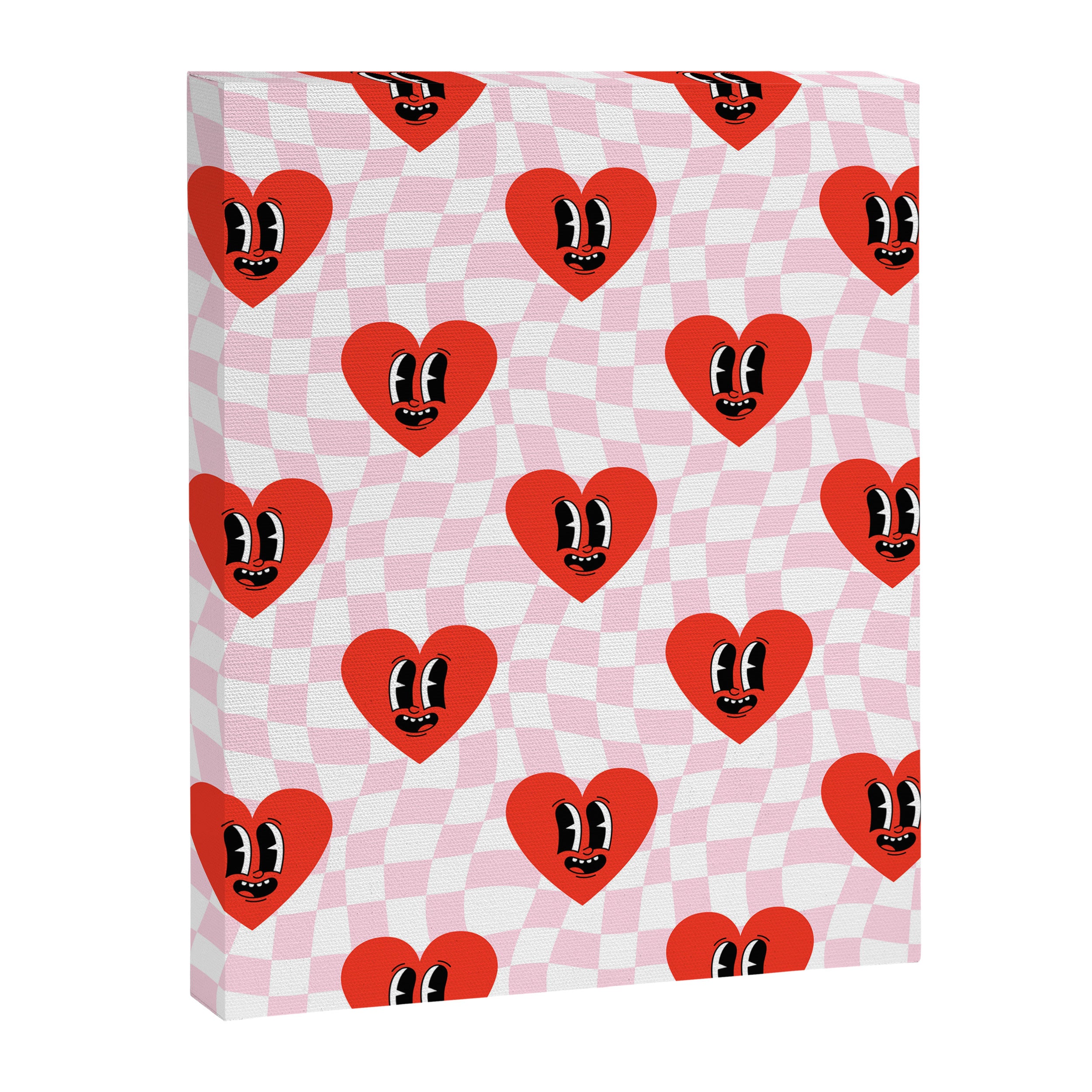 Retro checkered love heart cartoon pattern Canvas Print Gallery Image 8