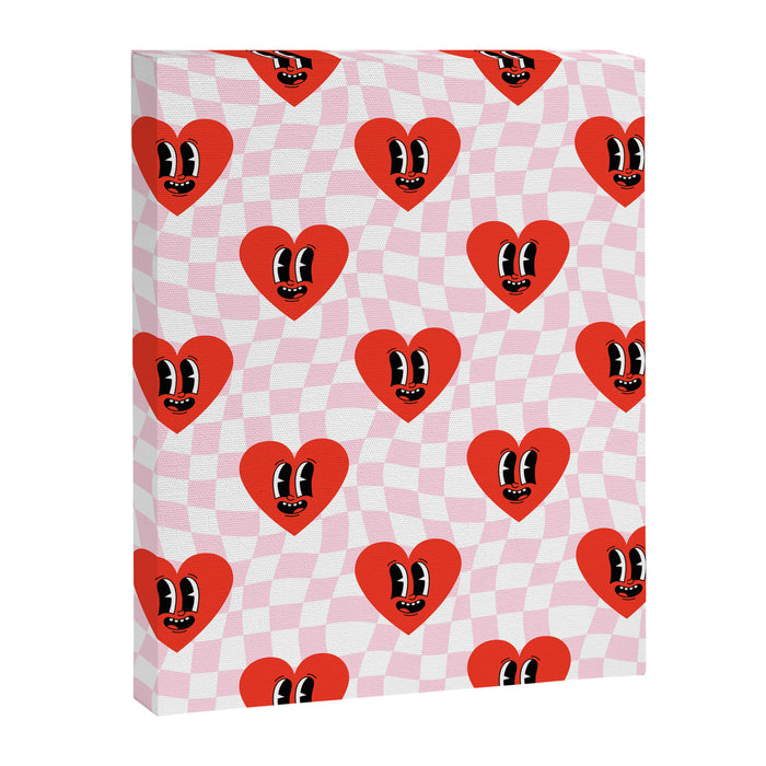Retro checkered love heart cartoon pattern Canvas Print Gallery Image 1