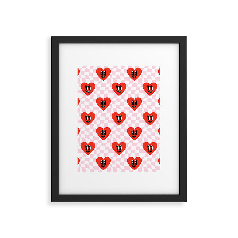 Retro checkered love heart cartoon pattern Framed Art Print Gallery Image 6