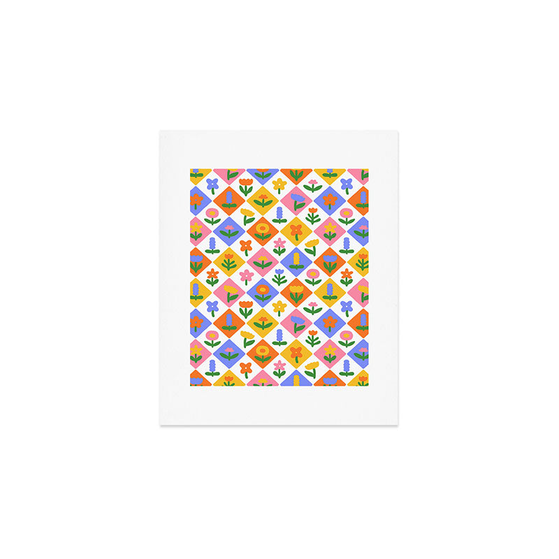 Retro colorful geometric flower art pattern Art Print Gallery Image 1