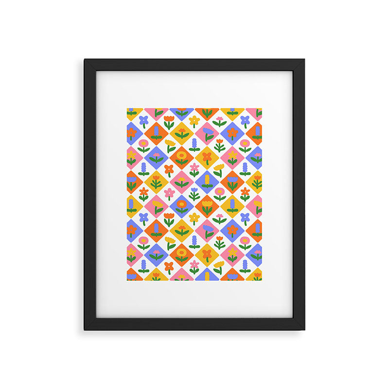 Retro colorful geometric flower art pattern Framed Art Print Gallery Image 6