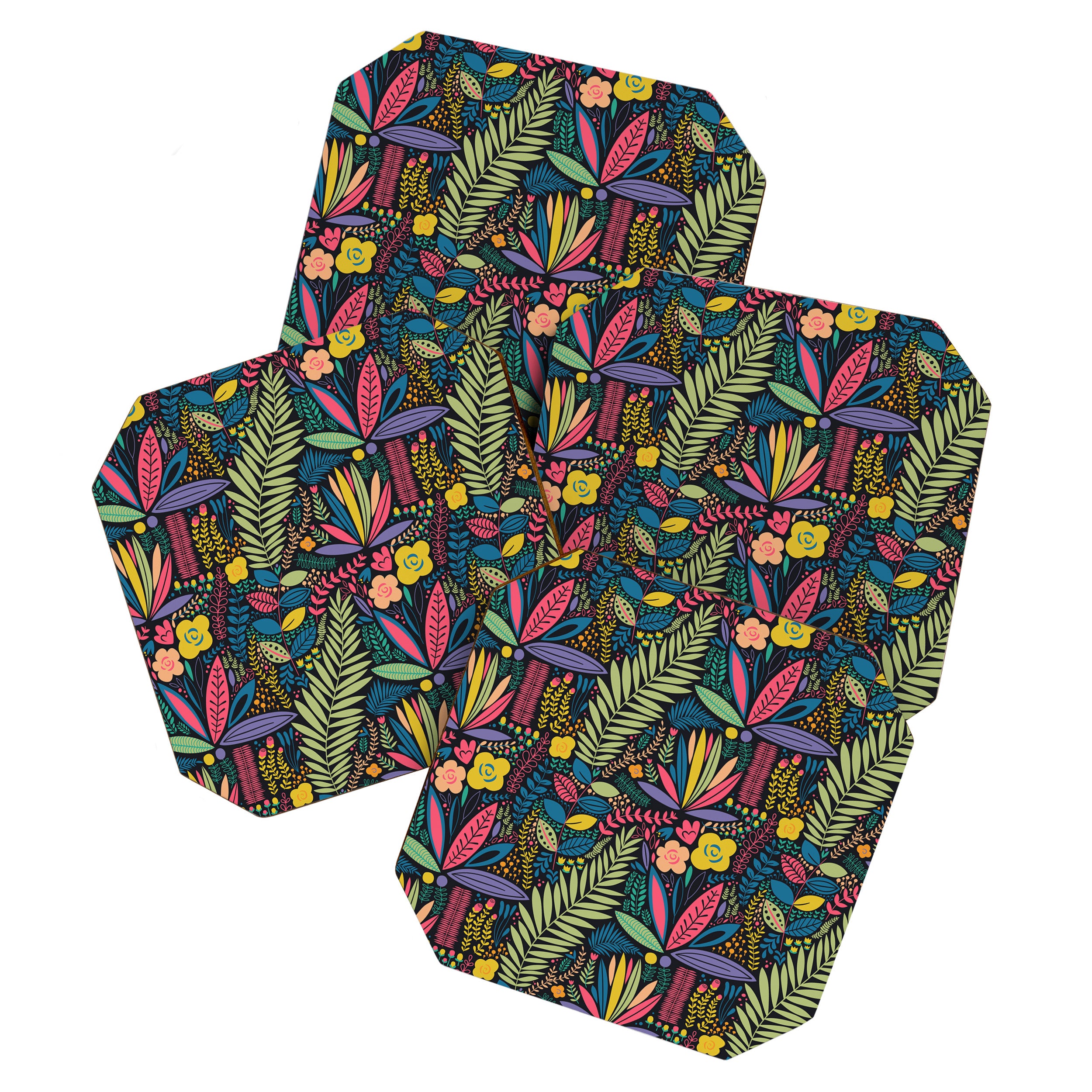 Retro colorful jungle nature plant pattern Coaster Gallery Image 1