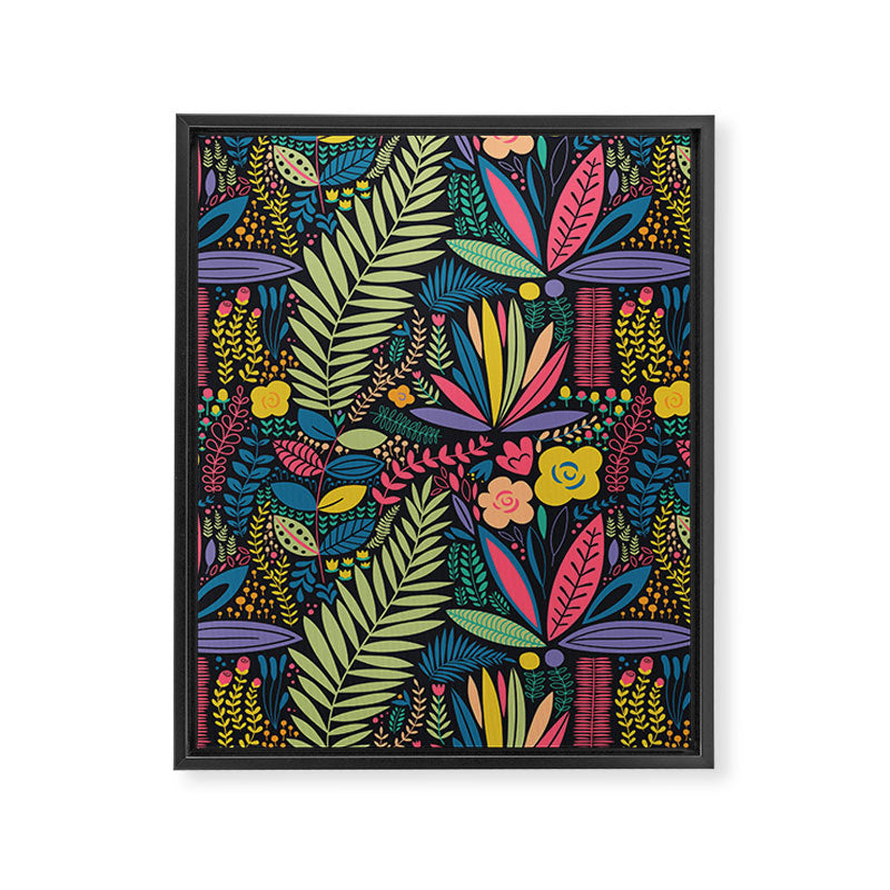 Retro colorful jungle nature plant pattern Framed Canvas Print Gallery Image 8