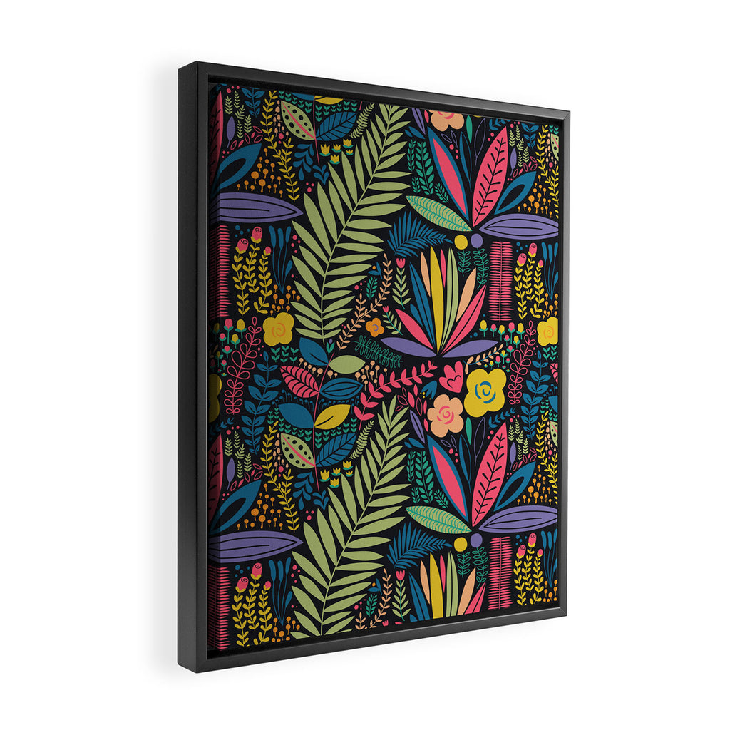 Retro colorful jungle nature plant pattern Framed Canvas Print Gallery Image 2