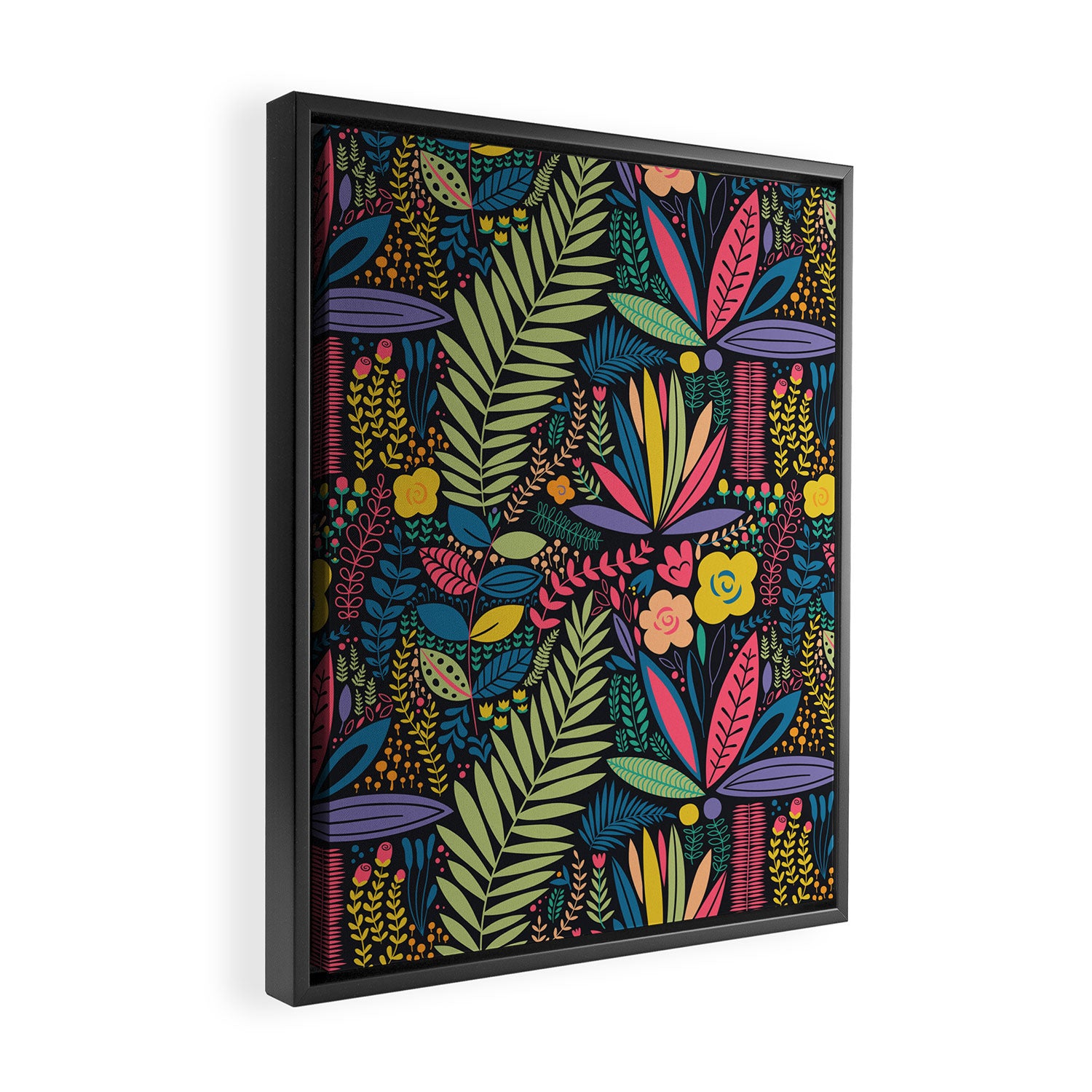 Retro colorful jungle nature plant pattern Framed Canvas Print Gallery Image 2