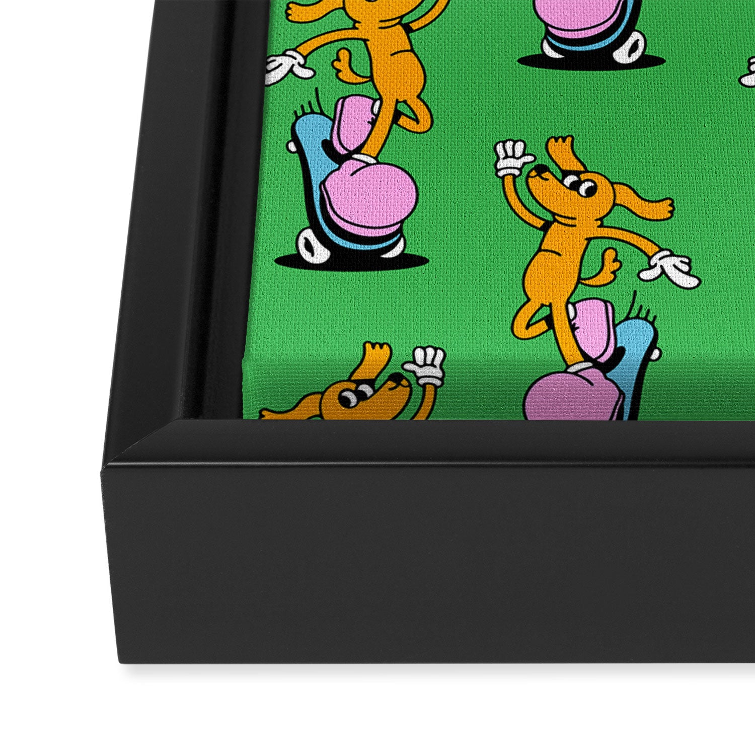 Retro dog cartoon character pattern Framed Canvas Print Gallery Image 3