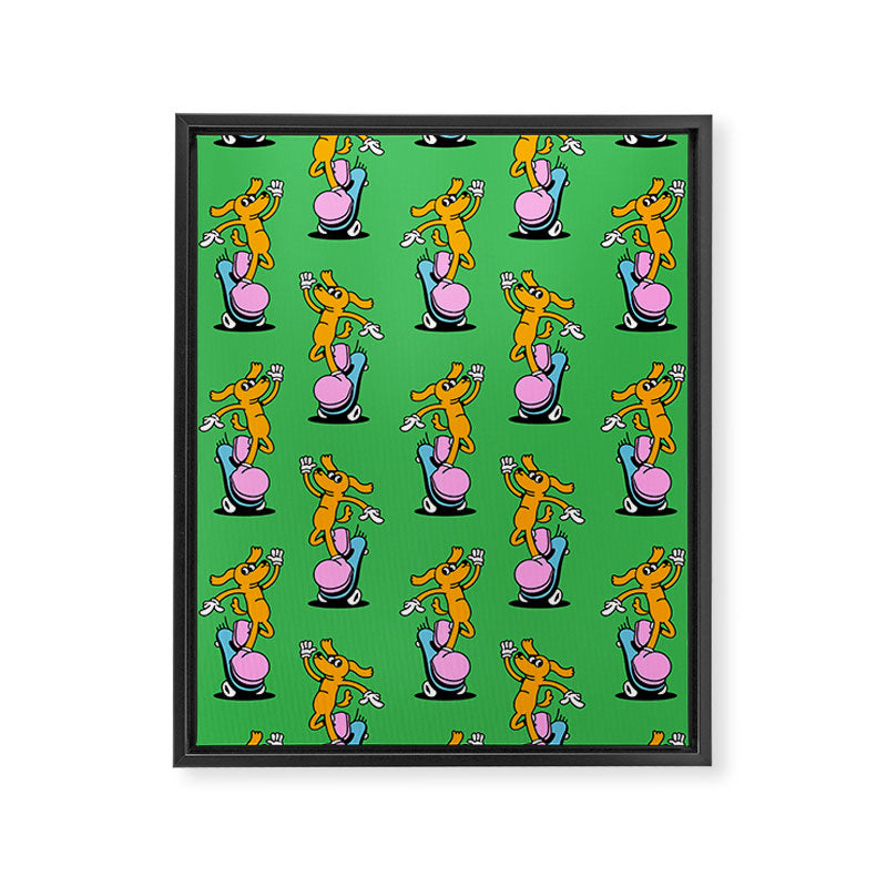 Retro dog cartoon character pattern Framed Canvas Print Gallery Image 8