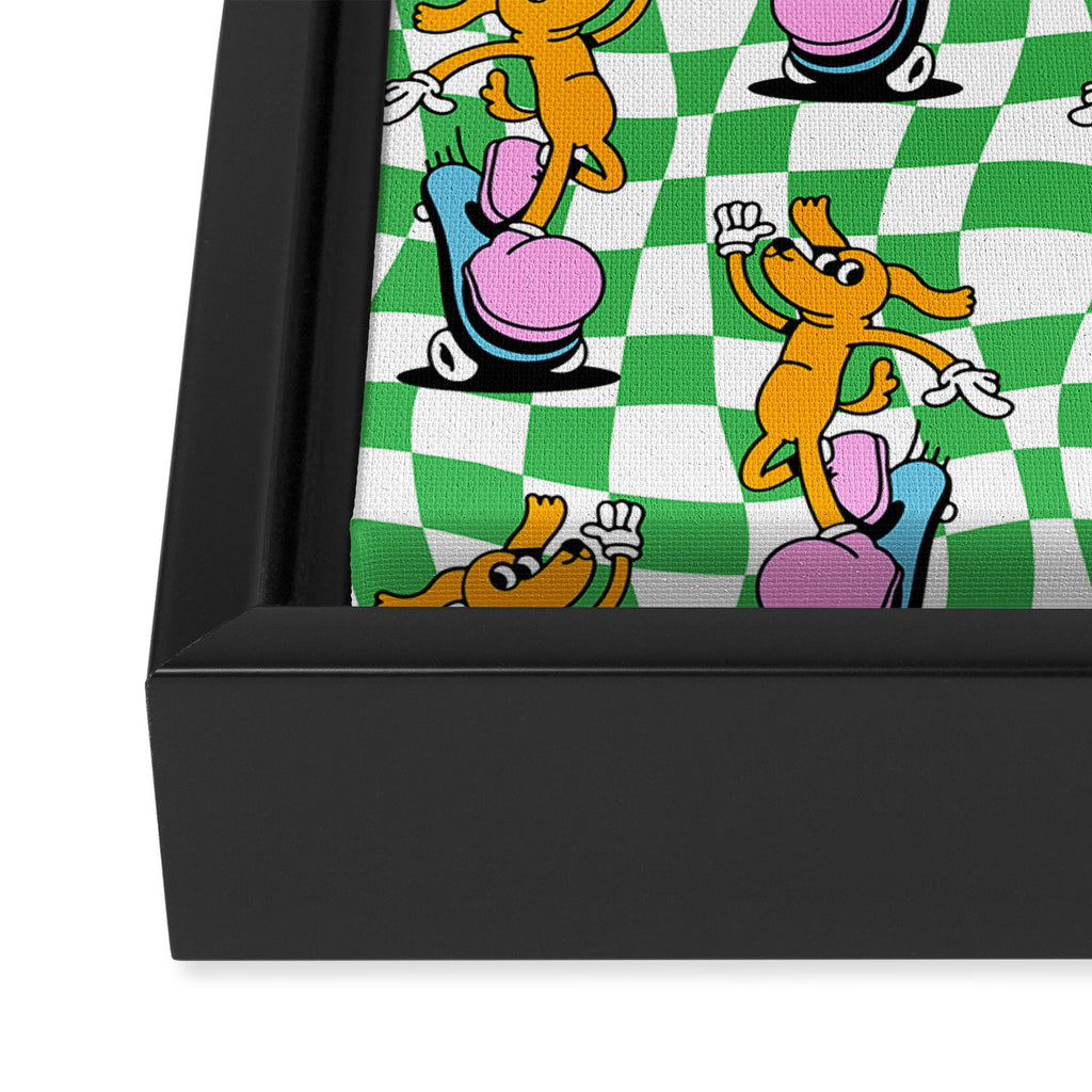 Retro dog cartoon character pattern Framed Canvas Print Gallery Image 3