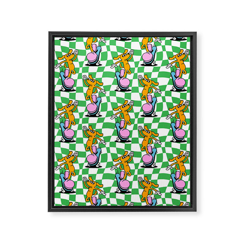 Retro dog cartoon character pattern Framed Canvas Print Gallery Image 8