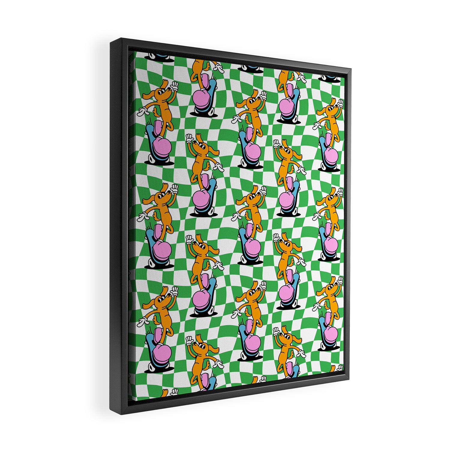 Retro dog cartoon character pattern Framed Canvas Print Gallery Image 2