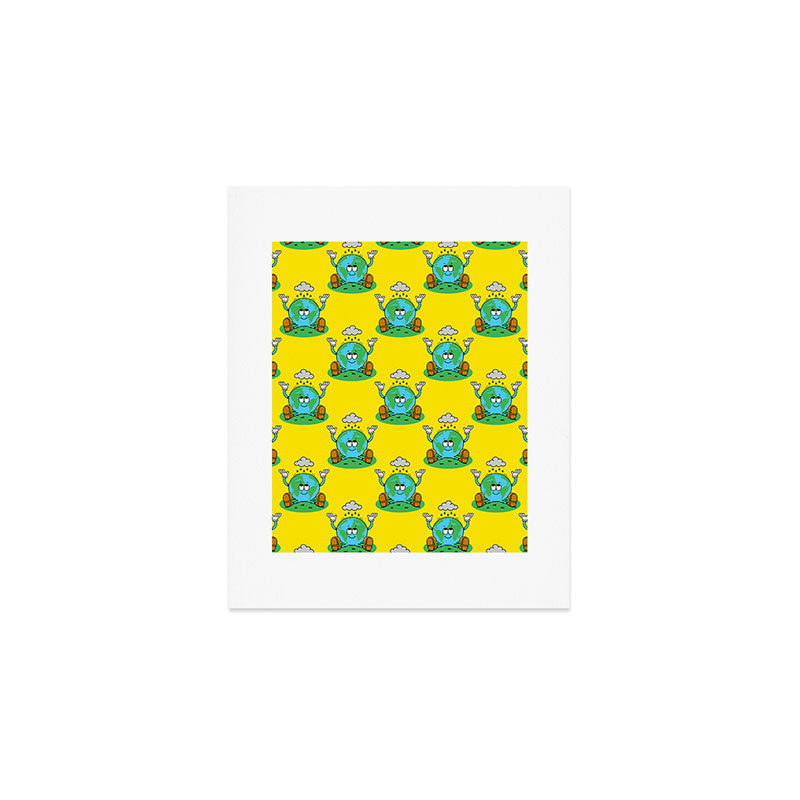 Retro earth planet cartoon character pattern Art Print Gallery Image 1