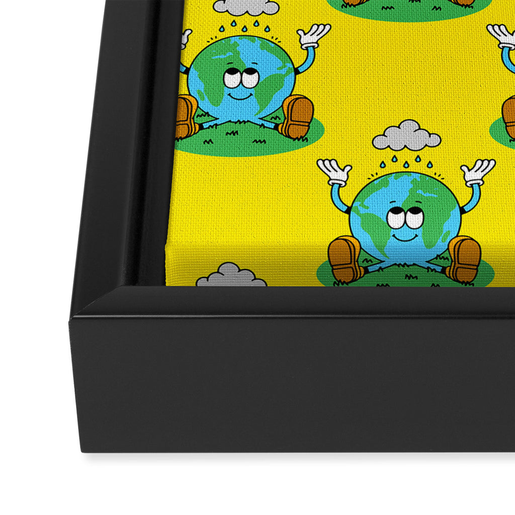 Retro earth planet cartoon character pattern Framed Canvas Print Gallery Image 3
